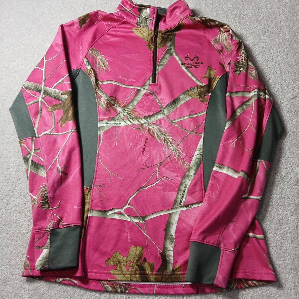 Realtree APC Womens Sweatshirt Size Medium Pink 1/4 Zip Long Sleeve Pullover